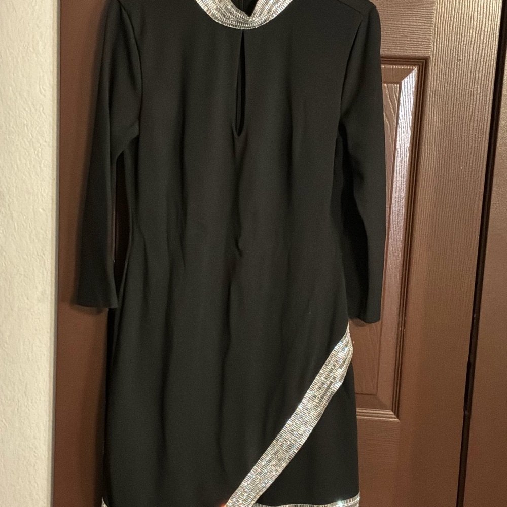 Black Long Sleeve Dress with Silver Trim